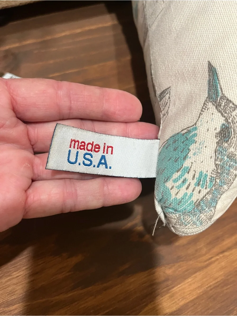 Decorative Bird Print Lumbar Pillow - Teal and Gray